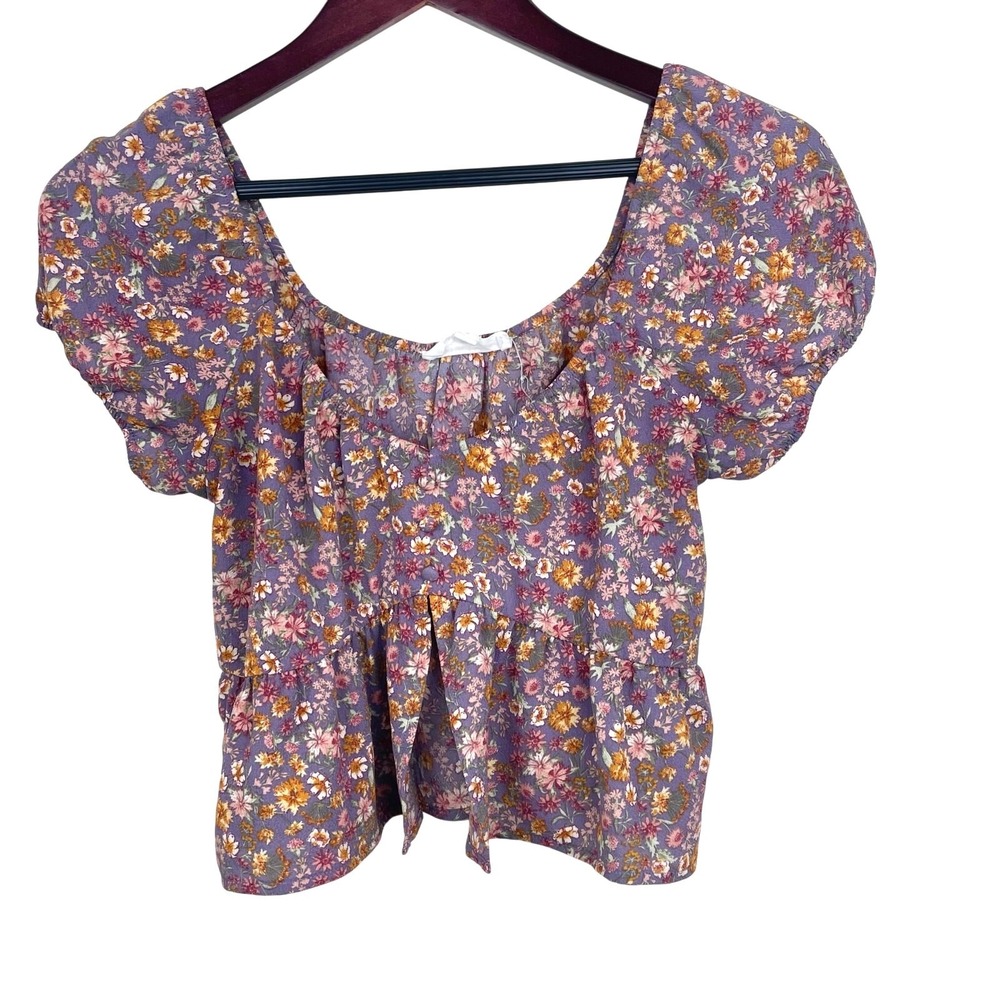 Womens Top Sz S Babydoll Cottage Coquette Milkmaid Floral Puff Sleeve Boho Fairy